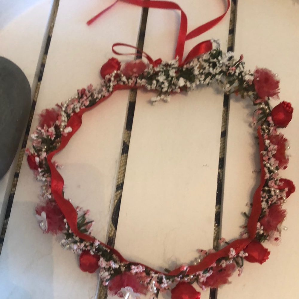 Red Floral Ribbon Hair Wreath for Kids by